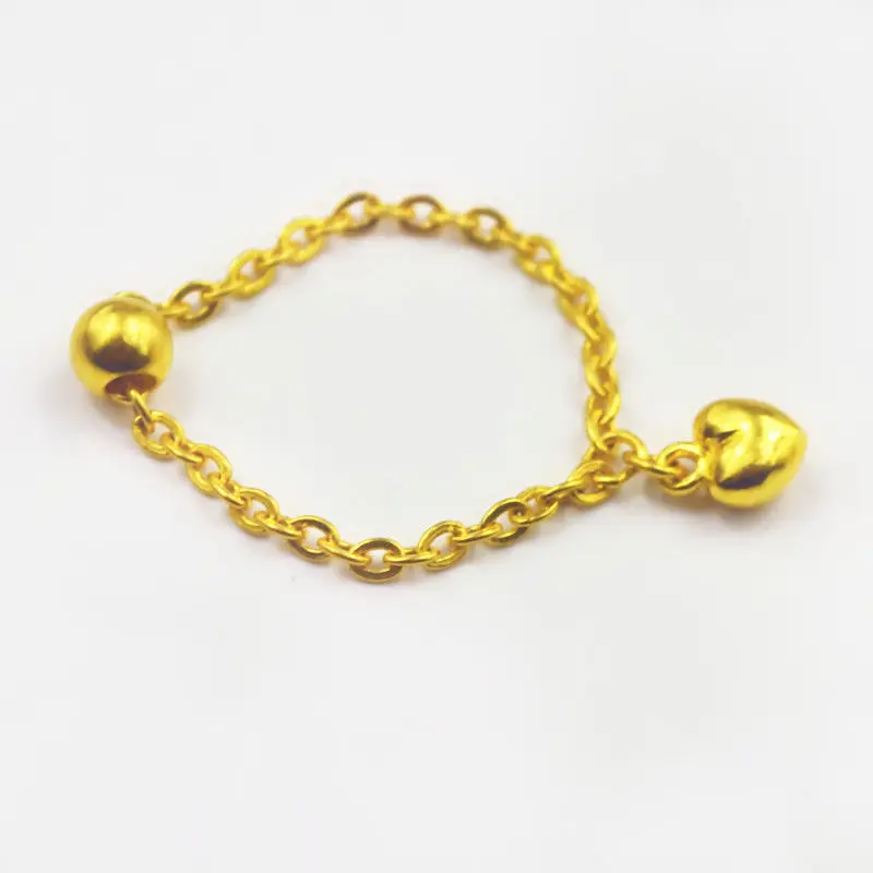 

Pure 24K Yellow Gold Ring Heart Charm with Cable Link Ring Size : 9