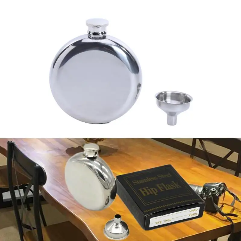

Portable Men Stainless Wine Jar Pot Mirror Steel Round Flagon with Funnel for Hip Flasks flagon