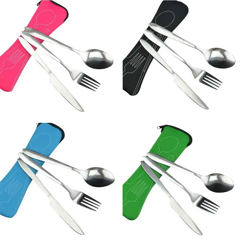 

3PCS/set Stainless Steel Fork Set Portable Stainless Steel Steak Cutlery Dinnerware Sets Children Tableware Suit