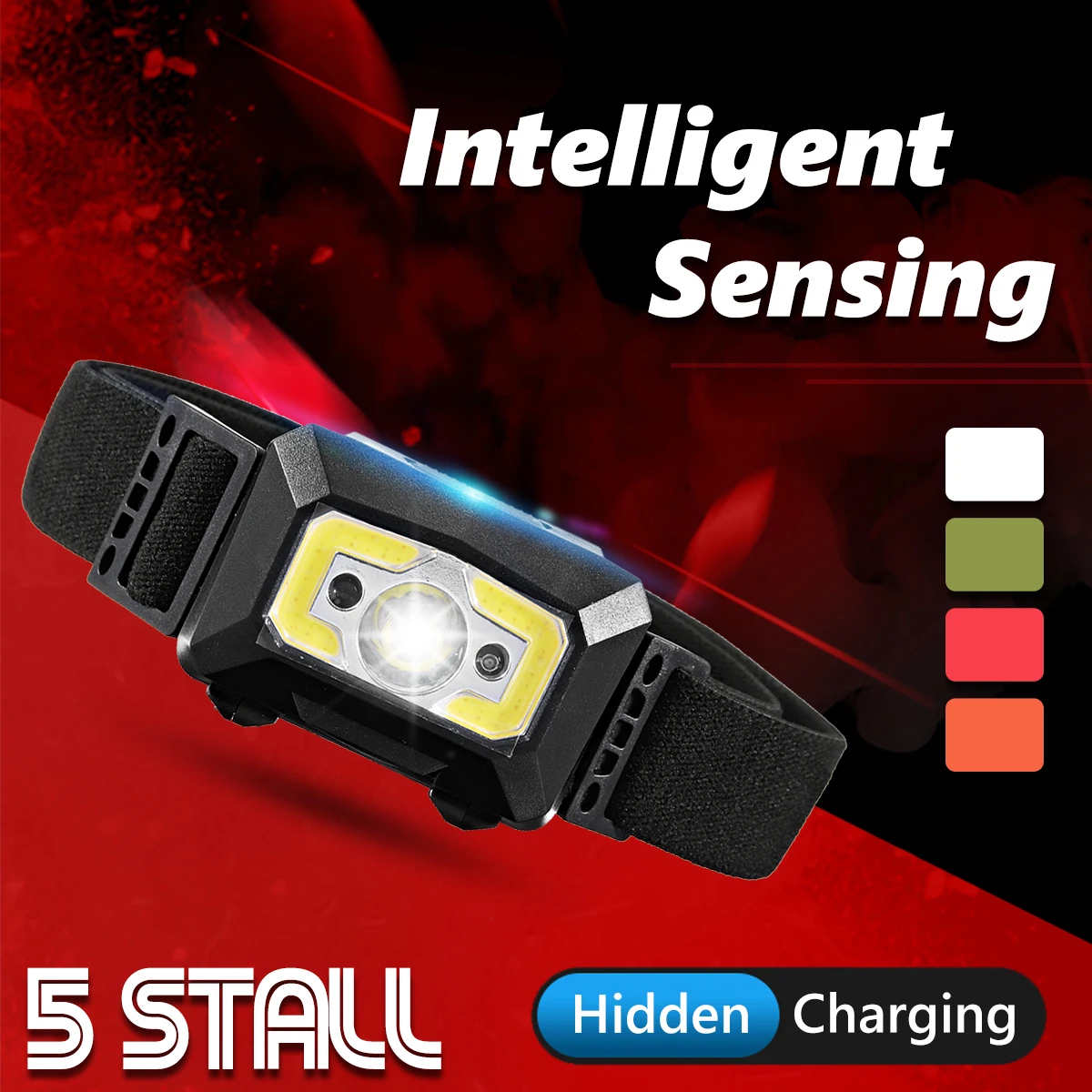 

Smxui USB Rechargeable 6000lm COB LED Headlamp Motion Sensor Head Lamp Light Headlight Fishing Flashlight Torch Head Battery