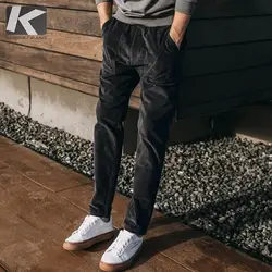Осень Для мужчин Повседневное Брюки вельветовые одноцветное Серый цвет карман для человек моды Slim Fit 2018 новый мужской носить длинные