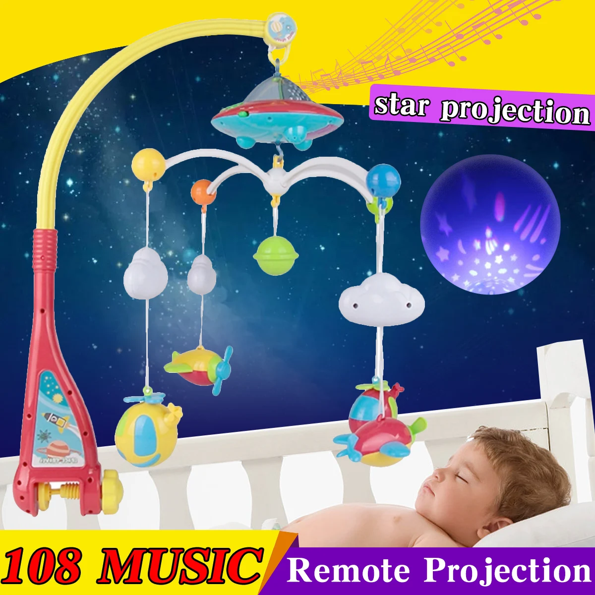 Baby bed bell For 0-12 month baby toy Remote rotating music bed hanging rattles bracket set baby crib mobile holder Baby Rattles Baby bed bell For 0-12 month baby toy Remote rotating music bed hanging rattles bracket set baby crib mobile holder Baby Rattles