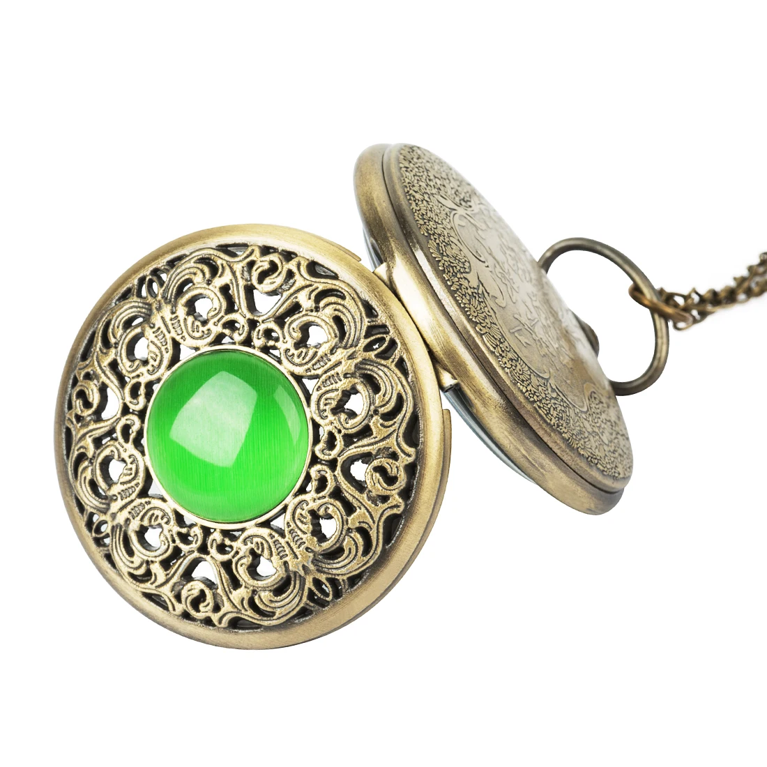 NEW Big Vintage Emerald stone pocket watch Green Necklace woman Jewelry Gothic fashion retro Dropshipping Eye 2