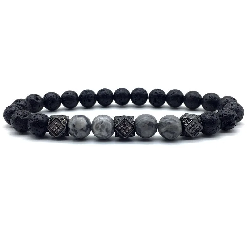

2019 New Trendy Cube Charm Bracelet 8mm Lava Stone Beads Bracelet For Men Women Jewelry Gift