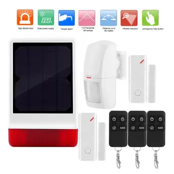 

433MHZ Wireless Solar Siren Burglar Security Alarm System 2 Door Magnet 1 PIR 3 Remote Control