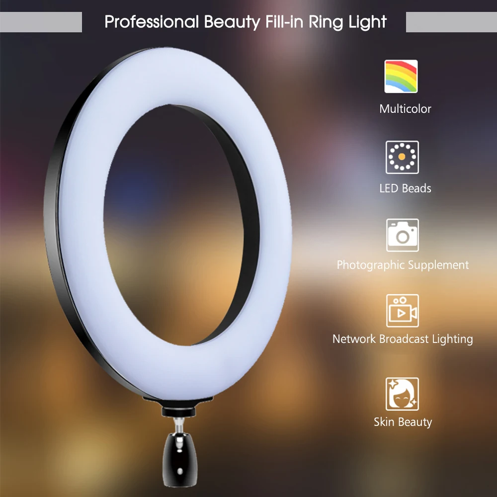 

Portable 10 Inch LED Ring Light photographic lighting with Adjustable Tripod Stand Phone Clamp 3200-6500K CRI>83 RGB video light
