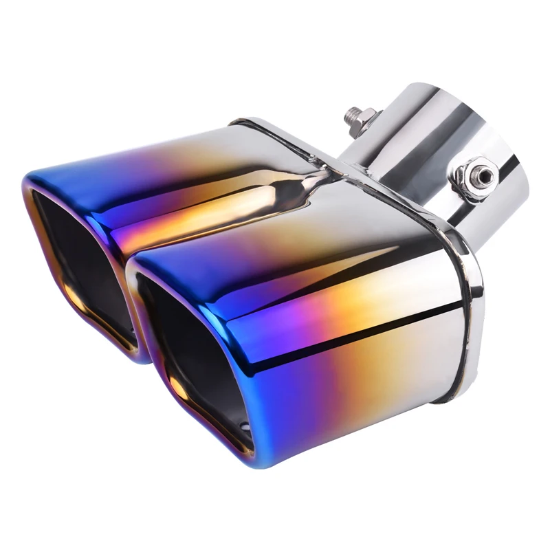 Universal Grilled Blue Stainless Steel 1to2 Dual Pipe Exhaust Muffler Tip Covers Car Styling Modification Cola De Escape | Автомобили и