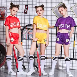 Новый детский Джазовый танцевальный костюм для девочек, уличные танцевальные костюмы в стиле хип-хоп, Одежда для танцев, одежда для