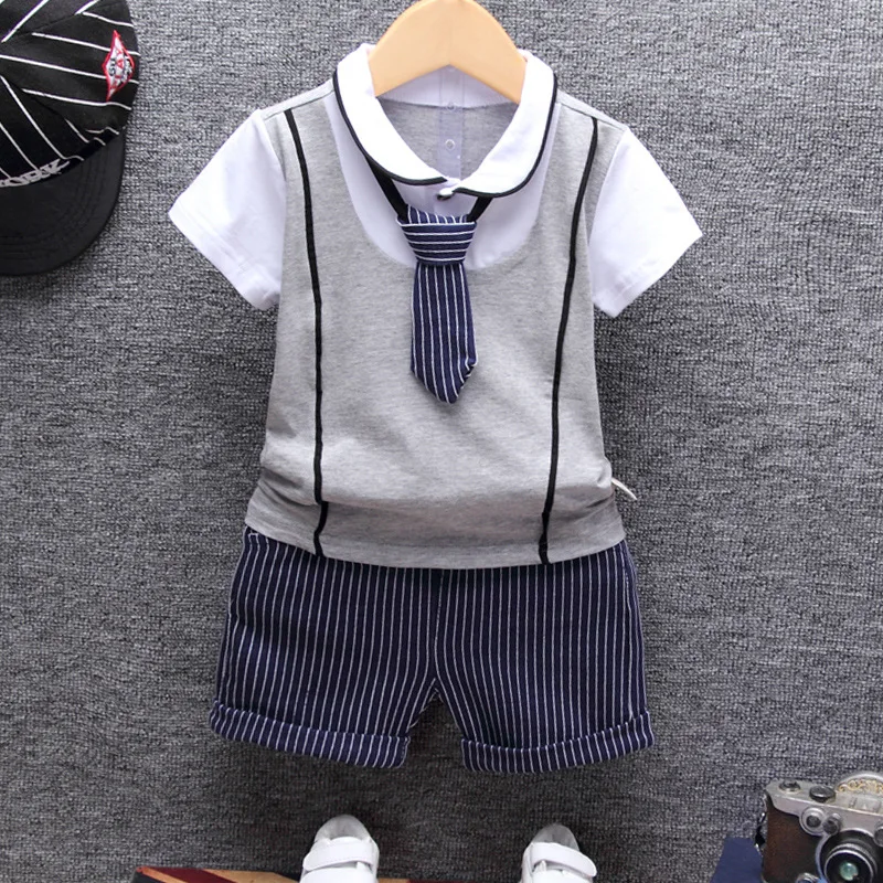 

Boys Clothing Sets 2019 Summer Children Cotton Casual Boys T-shirt+ Shorts 2 Pcs Set 1-8 Y Baby Boy Clothes Suit With Tie