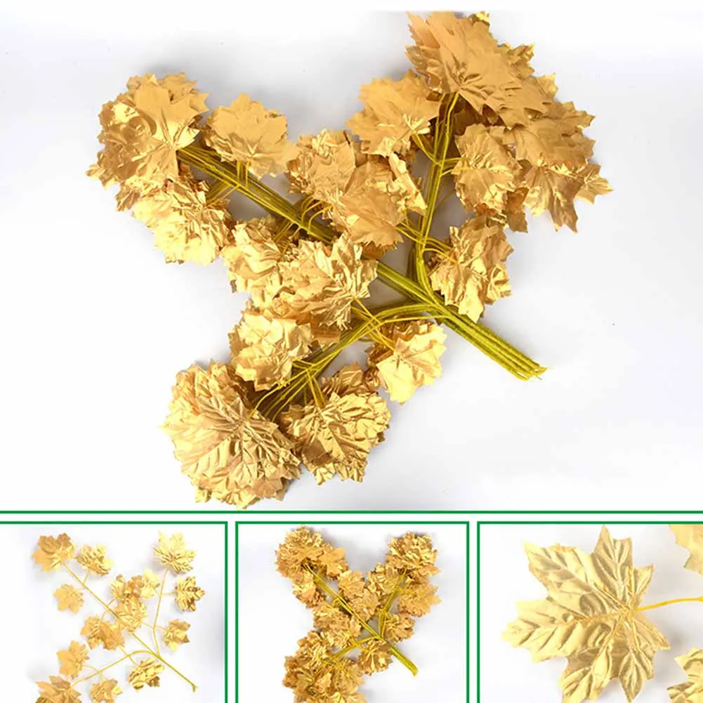 

12Pcs Artificial Gold Maple Leaves Simulation Decorative Maple Leaves Fall Leaves For Home Wedding Party Decor Golden