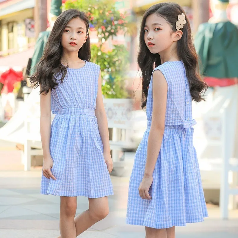 Summer 2019 Cotton Sleeveless Plaid Teenage Girls Dresses Size 8 10 12 ...