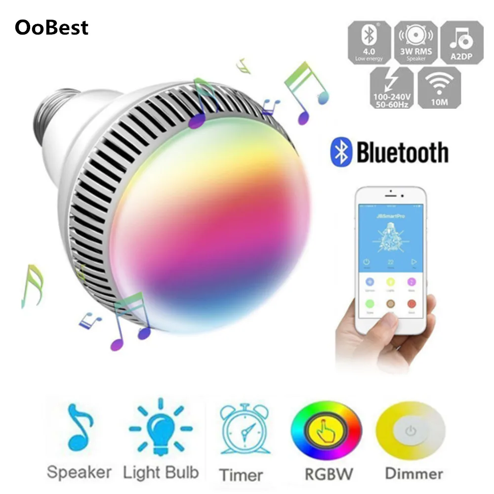 

E27 Smart LED Bulb Bluetooth 4.0 Audio Speakers Lamp RGB 9W Dimmable Wireless Music Lampada Color Changing via WiFi App Control