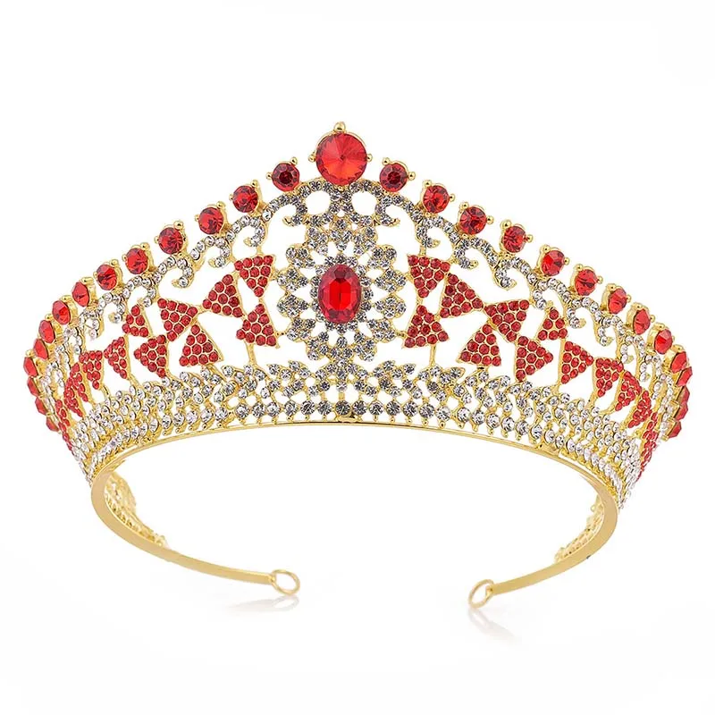 

Baroque Gold Tiara de noiva king Green Tiara Red Crown Bridal Headpiece Hair Accessories for Girls Wedding Head Jewelry Hairband