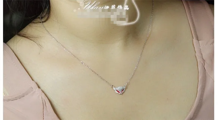Ожерелье из стерлингового серебра 925 пробы, розовый кулон с лисичкой цепочка для колье, прекрасный корейский Циркон, горный хрусталь, аксессуары, подарок