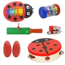 Музыкальные игрушки ударные инструменты индикатор ритма малышей бубен+ Guiro+ Glockenspiel+ рейнстик+ колокольчики+ маракасы
