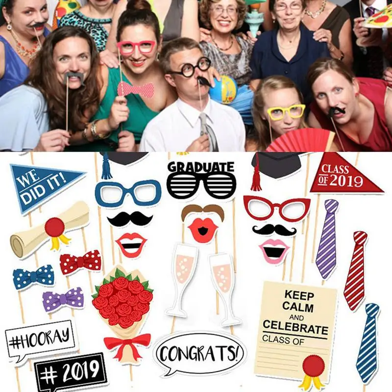 

Graduation Ceremony Party Booth Props Kit Paper Beard Paper Photo Frame Photo Props Decorations