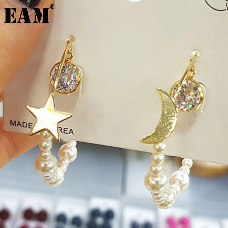 

WKOUD EAM Jewelry / 2019 New Fashion Stars Moon Stitching Imitation Pearl Asymmetric Earrings Women's Accessories S#R173308