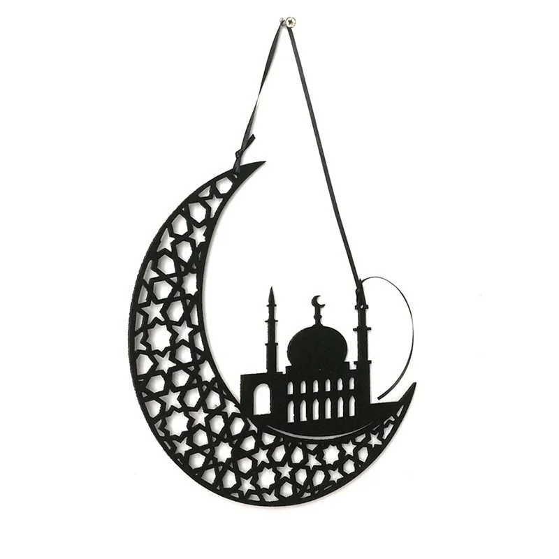 

Creative DIY Muslim Islam Ramadan Wooden Decoration Plaque Eid Mubarak Non-woven Moon Hanging Pendant Supplies For Ramadan Party