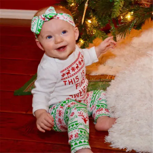 

Newborn Baby Boys Girls Christmas Clothes Set Deer Romper Bodysuit Pants Headband Outfit Set