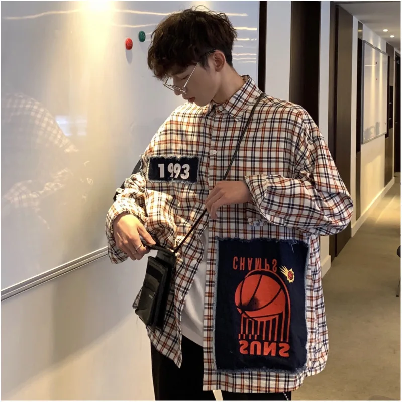 

Men's shirt 2019 summer new cotton plaid printing casual short-sleeved shirt loose casual shirt lapel young men's wear
