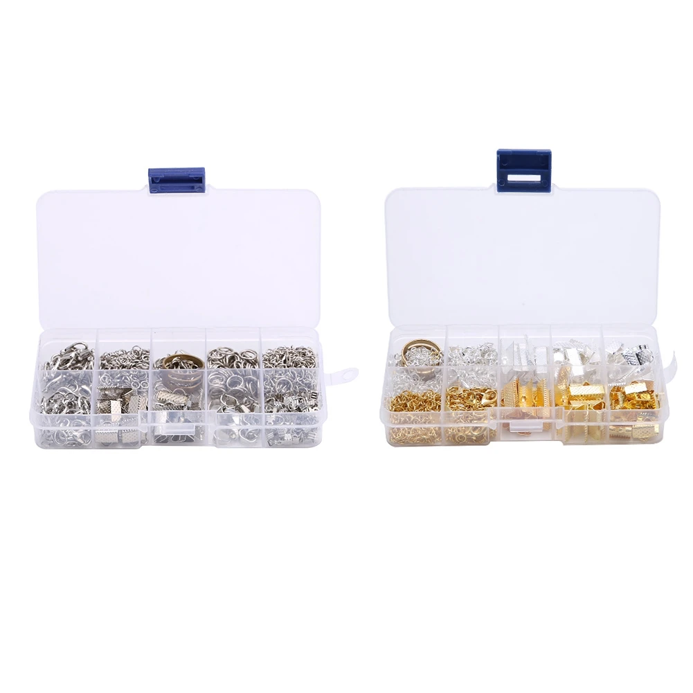 

New Zinc Alloy Jewelry Findings Making Kit Ribbon Drop Ends Jump Rings Lobster Claw Extension Chain