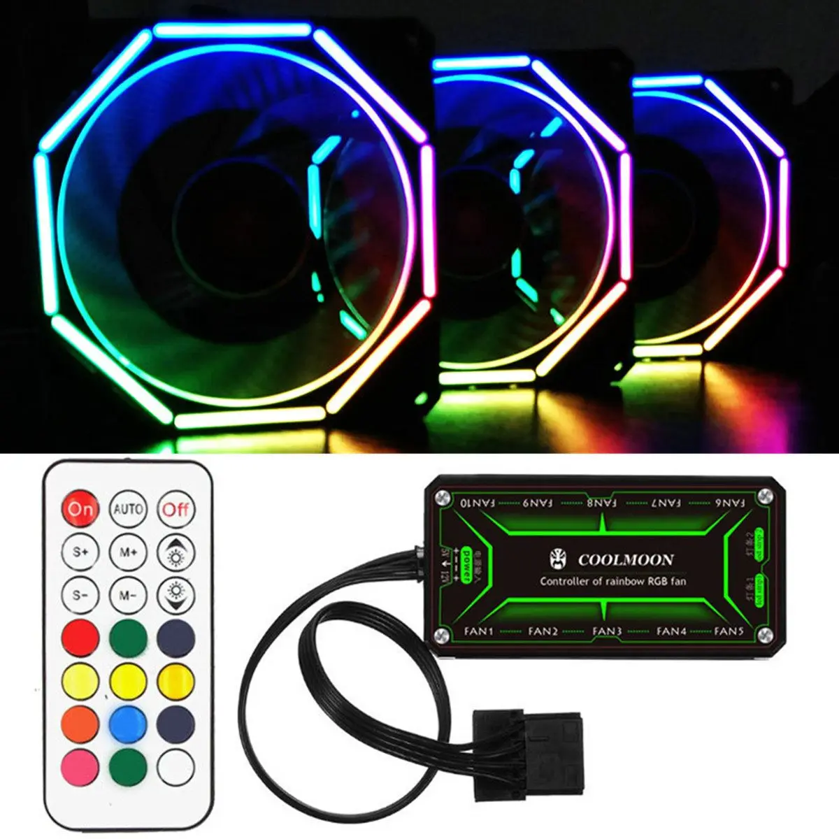 

120mm RGB Cooling Fan Quiet 6pin Dual Aura PC Case Cooling Fan for Computer Remote Control Adjustble LED and Fan Speed 1400RPM