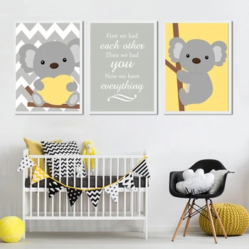 

Nordic Cartoon Canvas Painting Bear Koala Heart Balloon Quote Wall Art Posters and Prints Boy Baby Kids Bedroom Decor