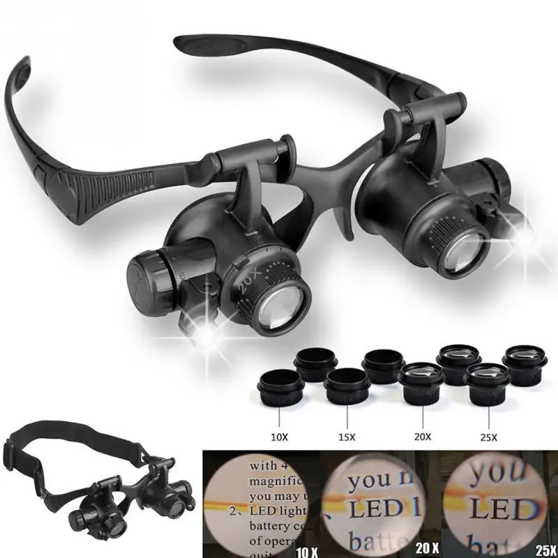 Illuminated Dual 20x LED Loupes On Glasses Frame Steampunk Look NEW