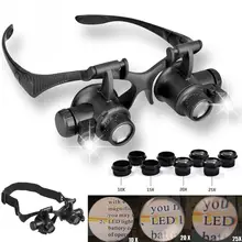 Timepieces/Electronic Repair Jewelry Appraisal LED Magnifier Double Eye Loupe Glasses Jeweler Watch Repair 10X 15X 20X 25X Lens~