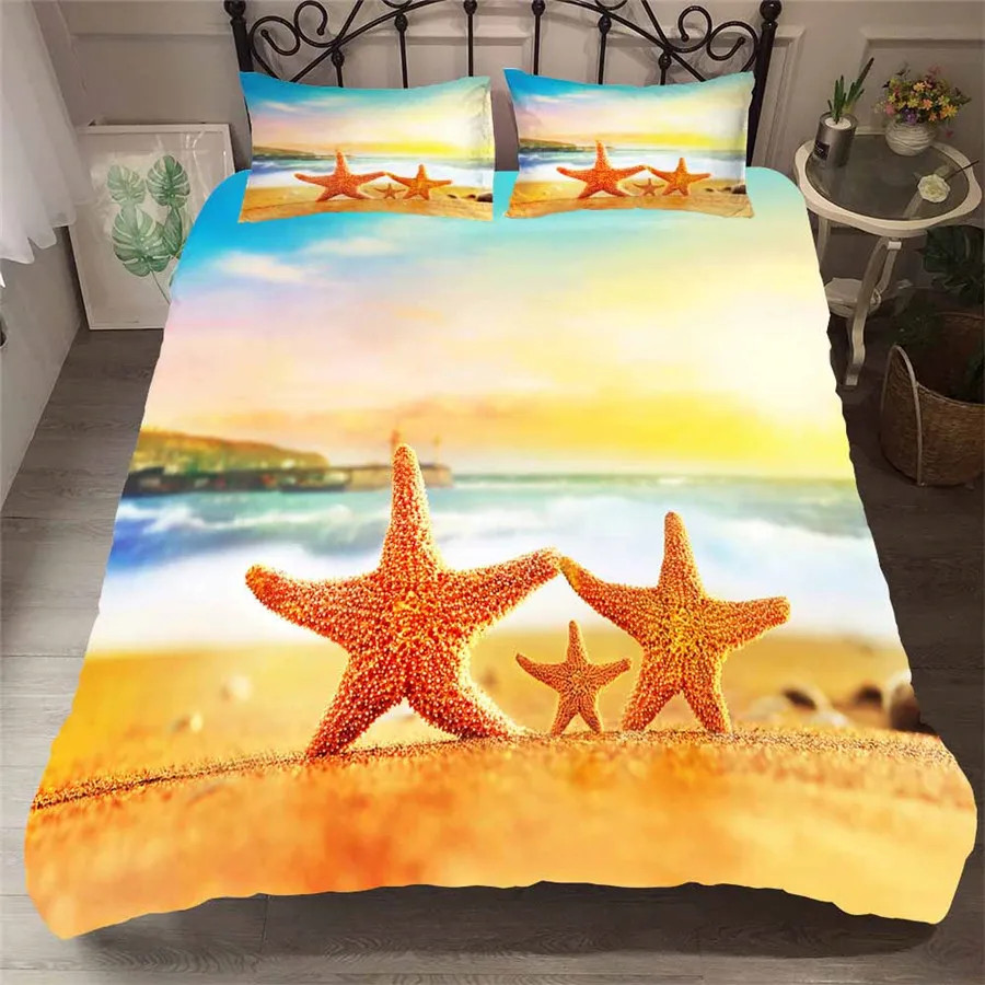 

Bedding Set 3D Printed Duvet Cover Bed Set Beach Starfish Home Textiles for Adults Bedclothes with Pillowcase #HL37