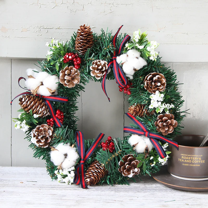 

Pulaqi Simulated Handmade Christmas Wreath Spruce Wreath Circle Silk Artificial Garland Hanging Decoration Celebration Party H