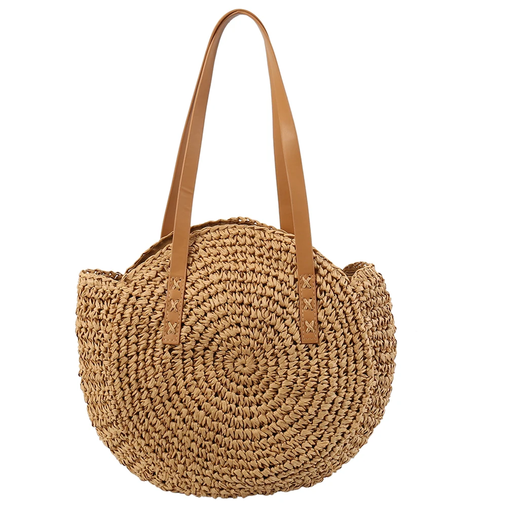 

Bohemian Fashion Hand-woven Round Women Shoulder Bags Handbag 2019 Summer Straw Beach Bag Two Straps Crossbody Messenger Bags