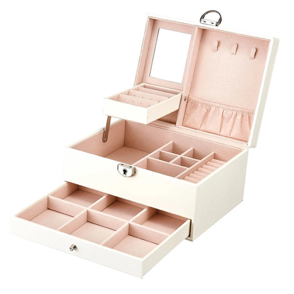 

Makeup Organizer Stud Gift Storage Simple Solid Earrings Display Rings Organizer Jewelry Box Portable Key With Mirror With Key