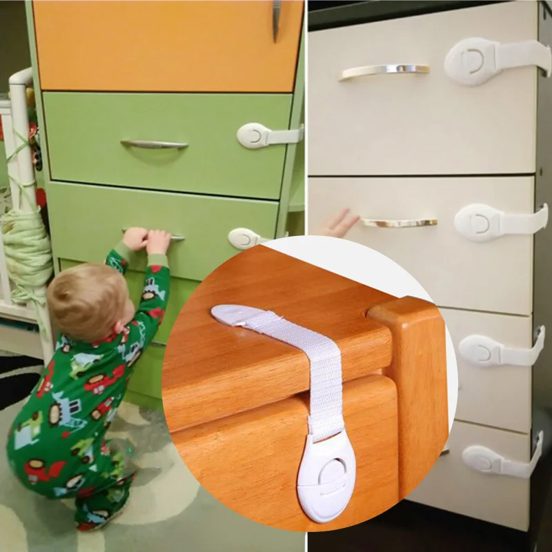 10pcs/lot Drawer Door Cabinet Cupboard Toilet Safety Locks Baby Kids Safety Care Plastic Locks Straps Infant Baby Protection