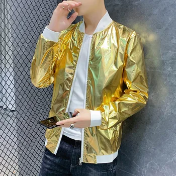 

Spring New Jacket Men Slim Fashion Gold And Silver Casual Jacket Man Streetwear Trend Wild Hip Hop Bomber Jacket Male Clothes