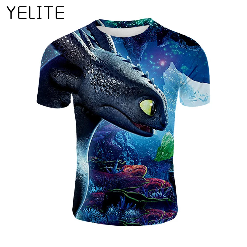 YELITE/Новинка 2019 года футболка с круглым вырезом и забавным 3D-принтом Как приручить