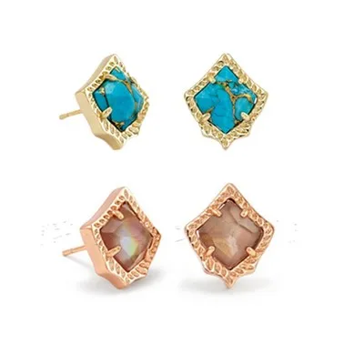 

Free shipping shell natural stone rhombus earrings