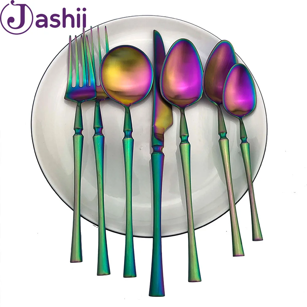 Retro Rainbow Cutlery Set 18/10 Stainless Steel Dinnerware Fork Coffee Tea Scoops Dinner Steak Knife Tableware 1 Piece | Дом и сад
