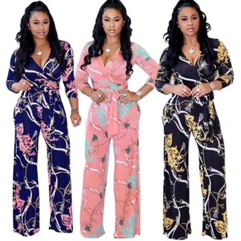 

Fashion Flower Jumpsuit Women Clubwear Summer Playsuit Sexy V-neck Bodycon Party Jumpsuit Romper Wide Leg Trousers Lot