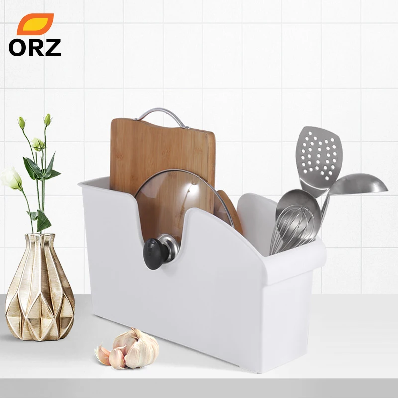 

ORZ Kitchen Storage Box Bin with Rollers Cabinet Organizer Plastic Container with Handle Kitchen Tools Utensils Organizer Basket