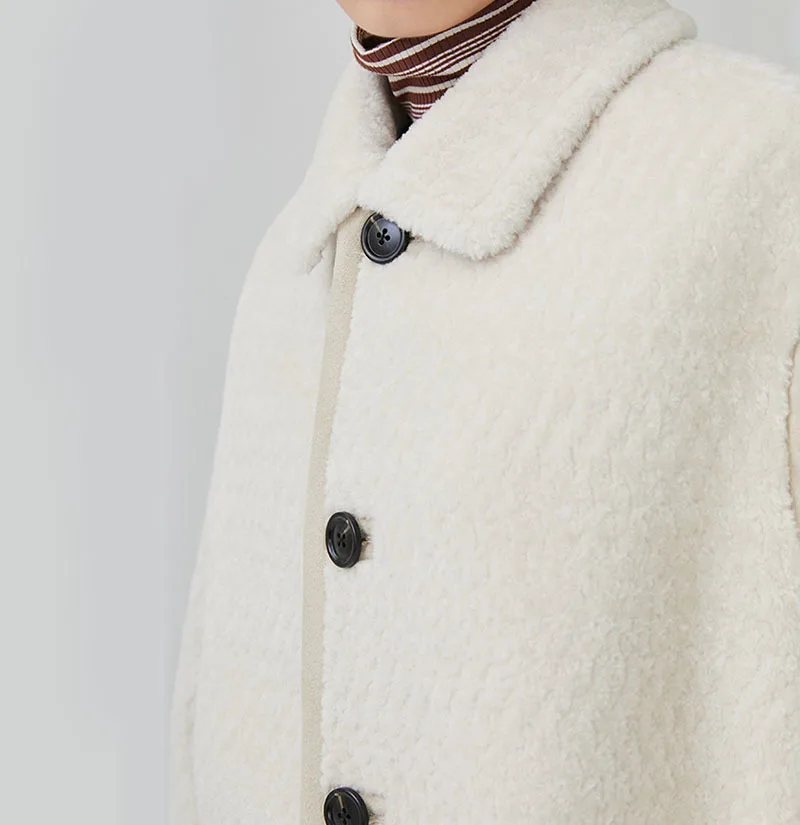 Unique D'agneau Couleur Manteau Chaud White Ld821 Longues Solide Laine Manches Printemps En Turn eam À Col down Femme Poitrine Imitaion 2019 Épais HIURqP