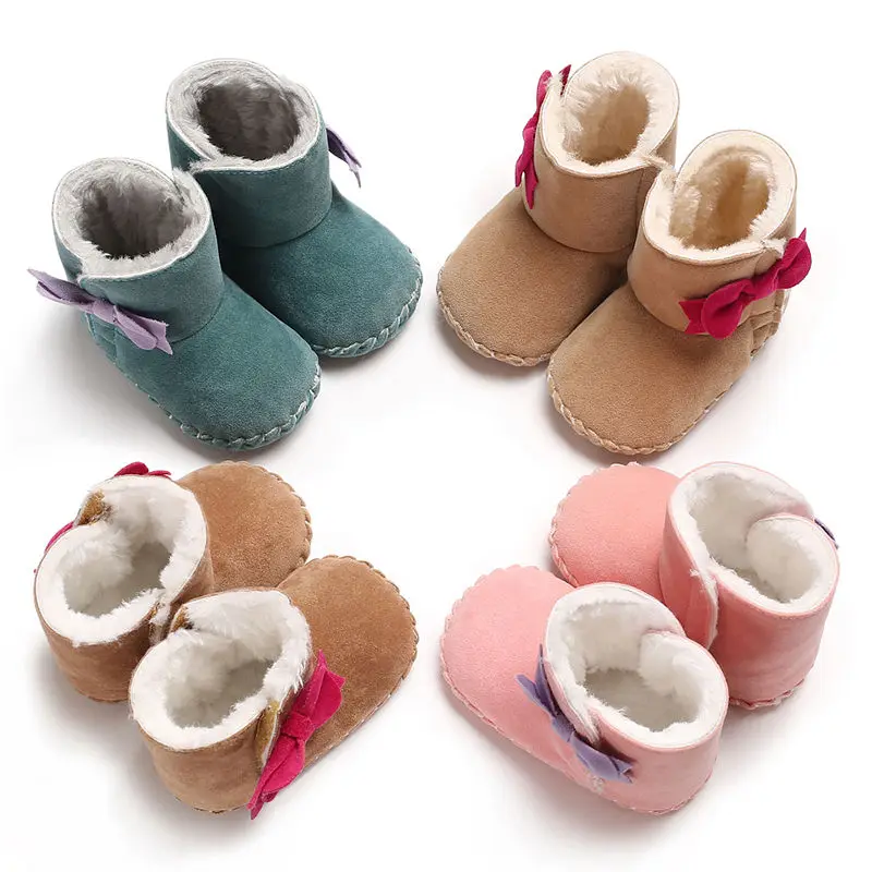 

Baby Girl Soft Booties Bow Pure Color High Gang Snow Boots Toddler Warm Shoes