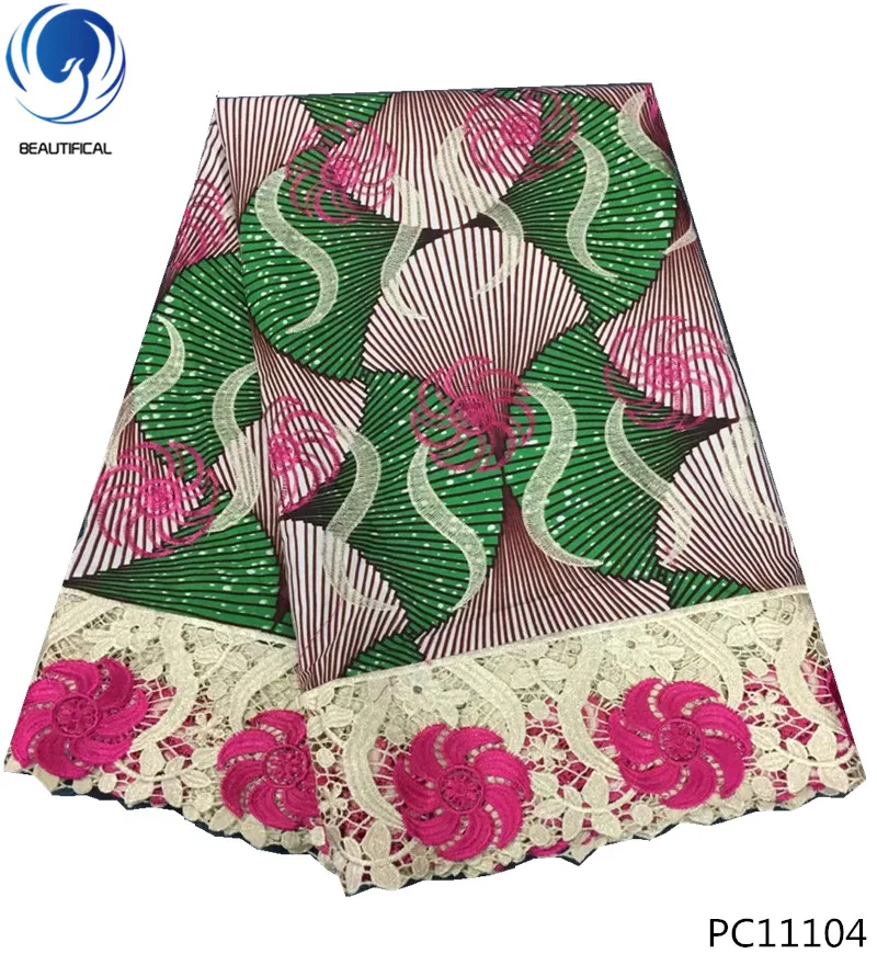 

BEAUTIFICAL wax lace fabric wax fabrics african wax fabric with lace polyester material cheap online sales 6 yards/lot PC111