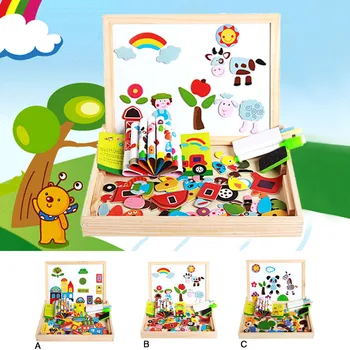 

Besegad Portable Child Magnetism Jigsaw Drawing Board Set Double-face Wooden Development Educational Toys Gift