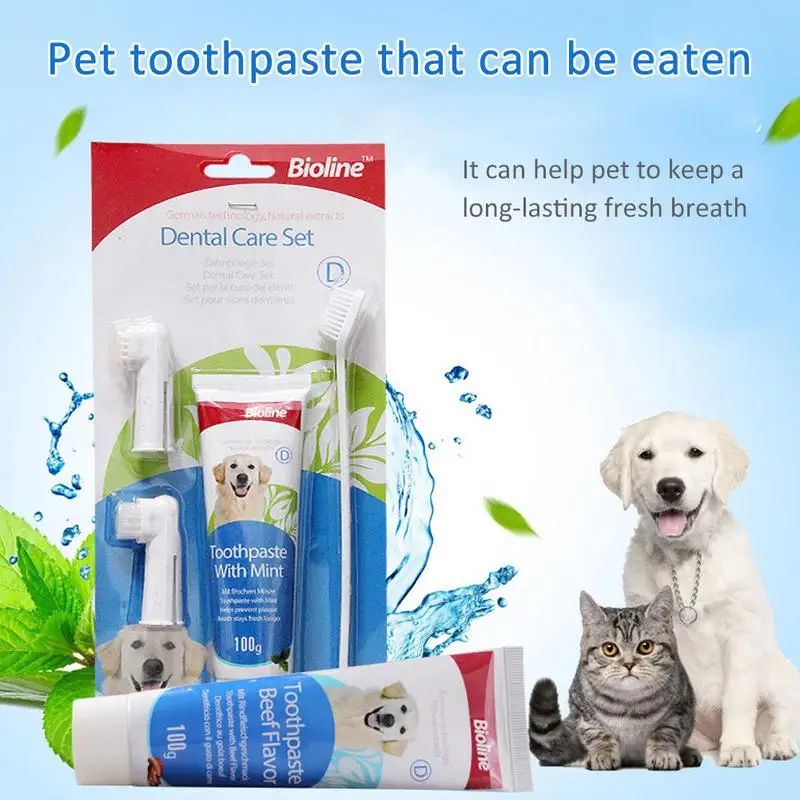 

Pet Toothpaste Set Dog Toothbrush Oral Hygiene Products Remove Bad Breath Dental Calculus Cat Teeth Brushing Set Pet Dentifrice