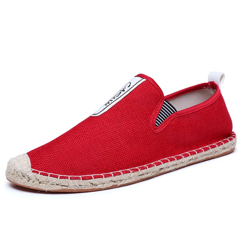 

EXCAGRO Hemp Fisherman Men's Shoes Casual Linen Shoes Slip On 2019 New Fashion Summer Flats Loafers For Men Red/black Sneakers