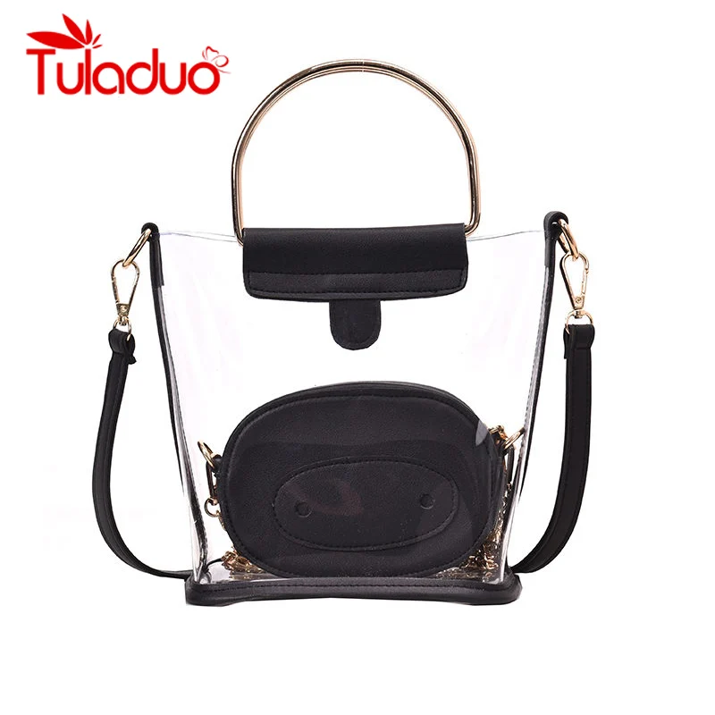

2 Sets Causual PVC Transparent Clear Women Handbags Ladies Shoulder Bag Jelly Candy Color Small Phone Bags Messenger Bags