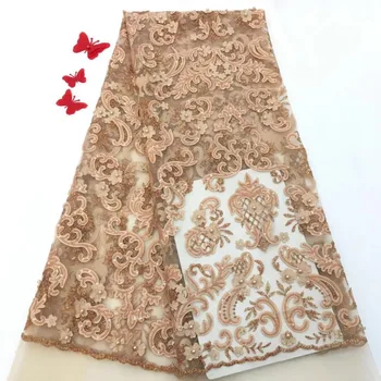 

African sequins french net lace fabric pearls 2019 gold embroidery beaded Nigerian lace fabrics sequence tulle lace fabric dubai
