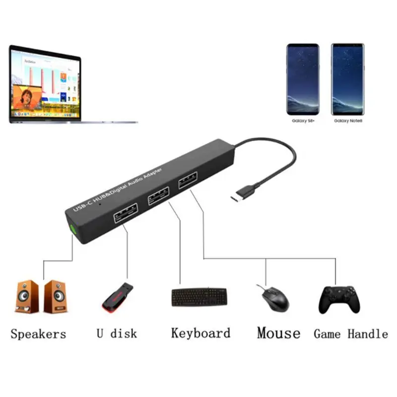 Usb type-C 3 × usb концентратор и цифровой аудио адаптер