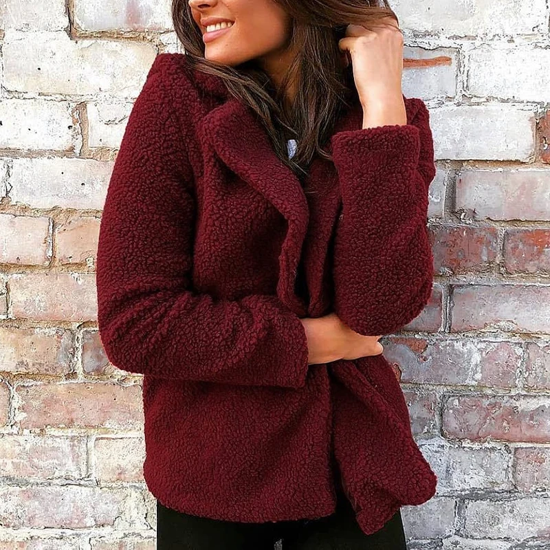 Vintage Solid Lapel Long Sleeve Thick Coats 2019 Autumn